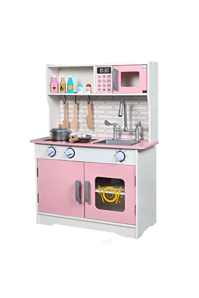 Denn Store Bucătărie jucărie din lemn pentru copii 78 cm – Set de joacă roz c...