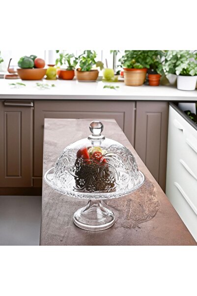 Kosova Çırağan Home Cam Stantlı Cam Kapaklı 22 Cm Ayaklı Kek Fanusu Sunumluk ...