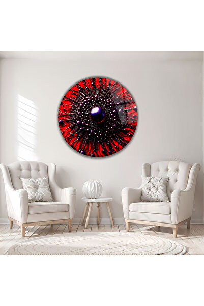B&G DESIGN Roșu Negru Design Abstract Modern Rotund Decorativ din Sticlă Temp...