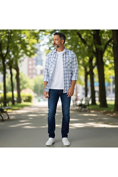 GÖMLEK GALERİSİ Classic Wide Cut Double Pocket Plaid Long Sleeve Men's Shirt