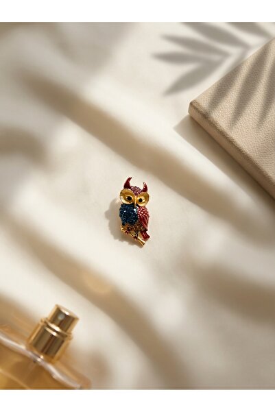 SR Jewelry Box Renkli Taşlı Baykuş Figürlü Broş – Bilgelik ve Koruyucu Sembol