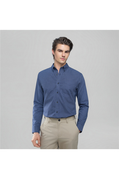 Giordano قميص رجالي بأكمام طويلة من قماش أكسفورد القطني المقاوم للتجاعيد