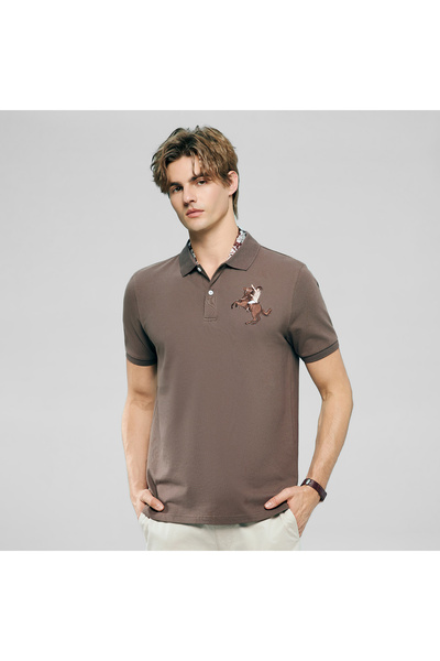 Giordano Men’s Slim Fit Napoleon Embroidery Lycra Pique Polo