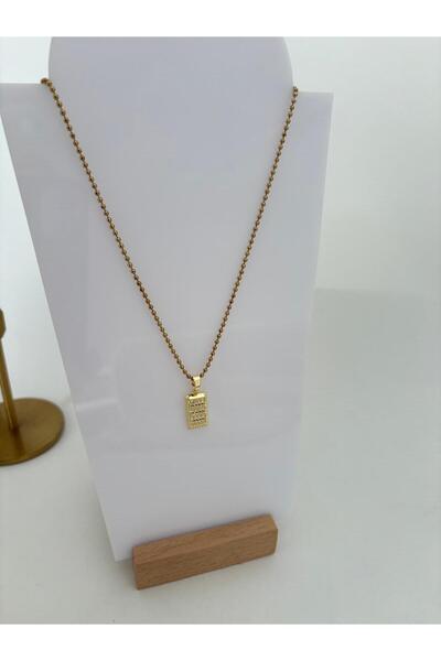 stainless steell Boncuk Zincir Külçe Taşlı Çelik Gold Kolye