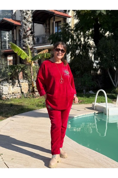 Punta Otantik Ls5411 Heart Patterned Necklace Italian Velvet Set Burgundy