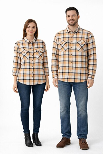 DağdevirenTekstil Unisex Slim Fit Sarı Siyah Çizgili Oduncu Gömleği