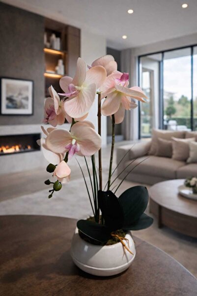 MAKİ DEKOR DEKORATİF MODERN SAKSIDA ISLAK DOKULU YAPAY ORKİDE ARANJMANI 55 CM