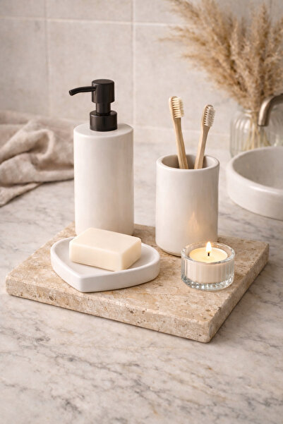 Marbello Natural Travertine Marble Presentation Tray & Multi-Purpose Tray – 2...