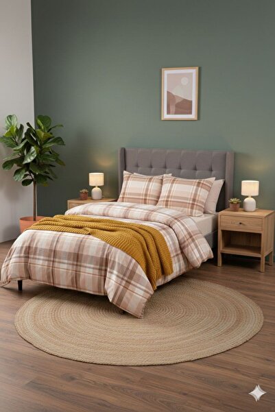 Home Double Size Plaid Pattern Bedding Set Reversible (Elastic Bed Sheet 180X...