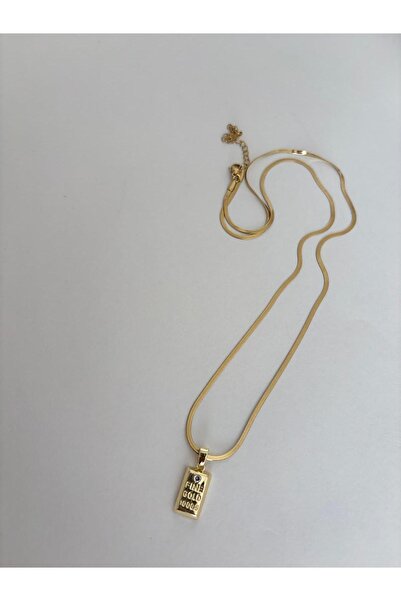 stainless steell İtalyan Külçe Taşlı Çelik Gold Kolye