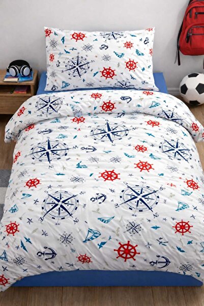 Altıntaş soft Elastic Sheet Duvet Cover Set Single Size Cotton Marine Pattern...