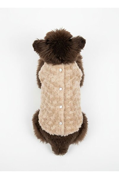 For a Fur Peluş Köpek Yeleği Bej Gül Peluş Çıtçıtlı Kapama