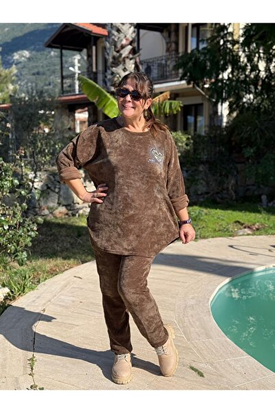 Punta Otantik Ls5411 Heart Patterned Necklace Italian Velvet Set Coffee