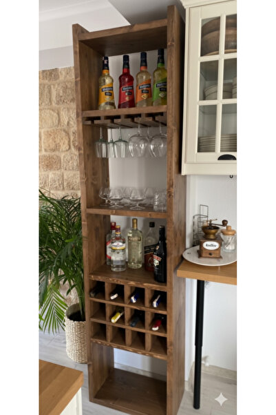 ViraHome Ahşap ve Metal Dekorasyon Masif Ahşap Bar Dolabı Büfe
