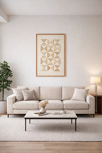 MARIA HOMES Modern 3D Wooden Geometric Wall Art Large 120x80cm Framed Canvas ...