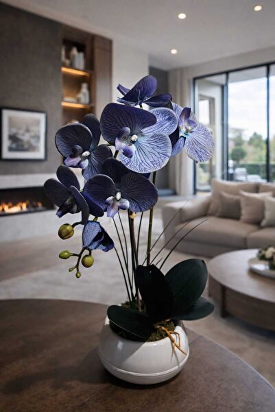 MAKİ DEKOR DEKORATİF MODERN SAKSIDA ISLAK DOKULU YAPAY ORKİDE ARANJMANI 55 CM