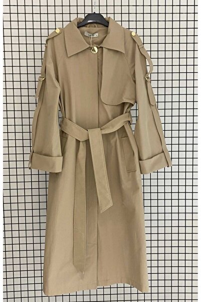 Armine TREND yeni sezon GOLD DETAYLI GİZLİ DÜĞMELİ OMUZ APOLETLİ KUŞAKLI YAZL...