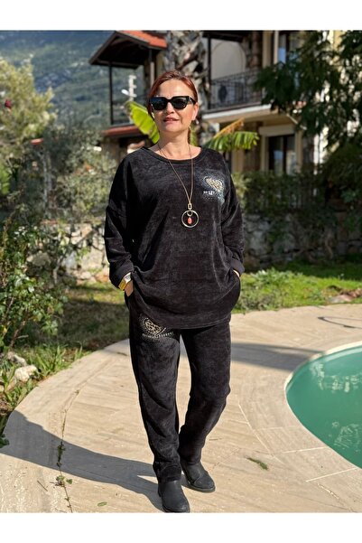 Punta Otantik Ls5411 Heart Patterned Necklace Italian Velvet Set Black