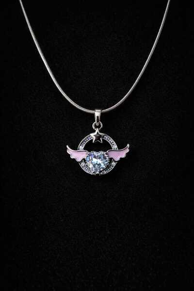 TChicora Kanat ve Kalp Detaylı Çelik Kolye