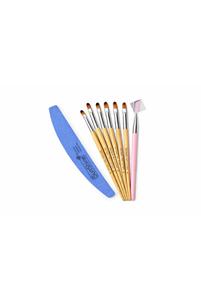 OEM Professional Nail Art Brush Set + Sunshine Nail File 100/180 – 7 Pieces