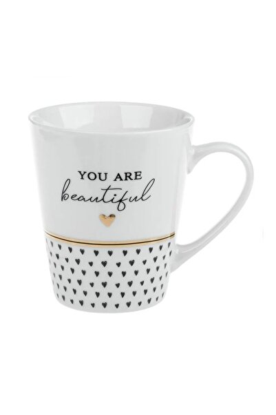 OEM New Bone White Mug with "You Are Beautiful" Message, 9 x 10.2 cm, 350ml