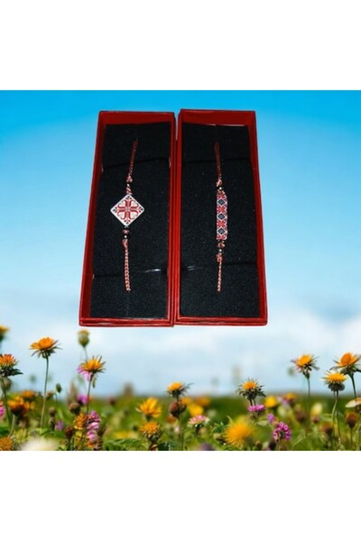 Vision XXI Set of 2 Martisor Bracelets with Adjustable White/Red String and T...