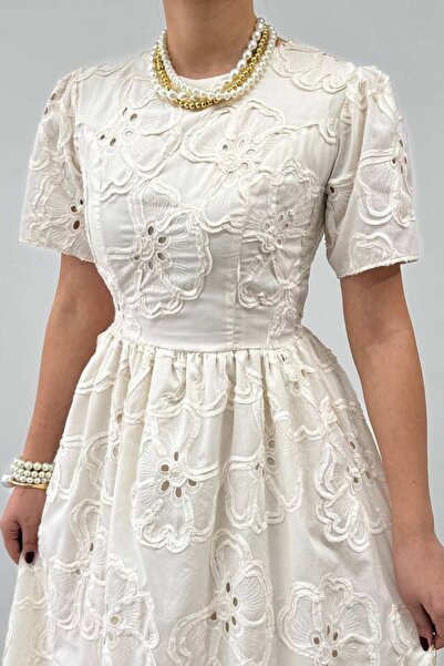 Moda Amore Fisto Embroidery Embellished Short Sleeve Midi Evening Dress Gradu...