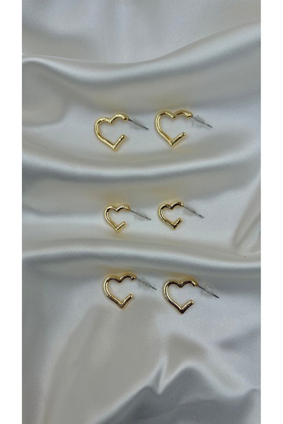 Eylülün Takısı Women's Gold Color 3-Piece Heart Earrings