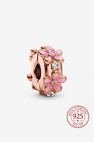 Lovecharm مشبك حلي من الفضة عيار 925 مرصع بحجر الزركون الوردي على شكل زهرة ال...