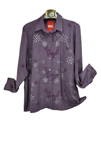 elma abone Plus Size Women's Stone-Washed Linen Shirt
