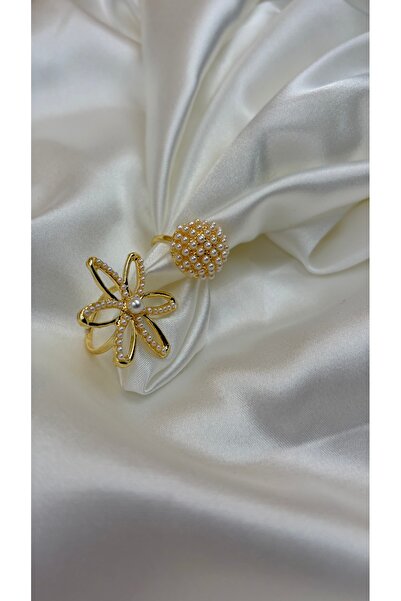 Eylülün Takısı Women's Gold 2-Piece Pearl Set Ring