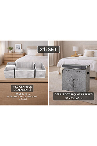 PONÇİK BEBEK 4-Drawer Organizer & Multi-Purpose Dirty Basket Light Color Dark...