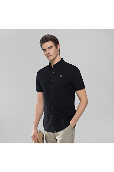 Giordano Men’s Cotton Oxford Slim Fit Short-Sleeve Shirt with Embroidery