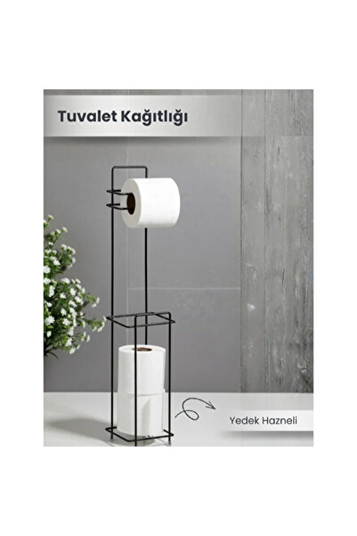 TTT Siyah Standlı Yedek Hazneli Tuvalet Kağıtlığı