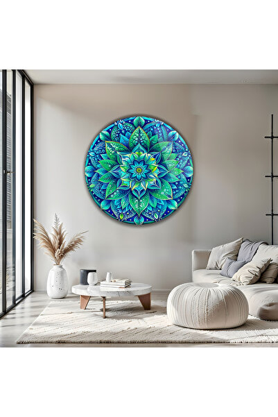 B&G DESIGN Masă decorativă modernă, rotundă, din sticlă temperată, cu tematic...