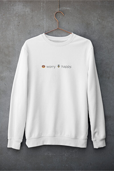 MAGORS Worry Happy Printed Cotton Long Sleeve Crewneck Oversize Retro Sweatshirt