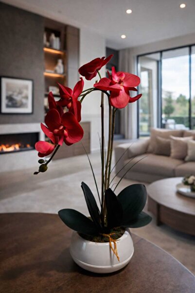 MAKİ DEKOR DEKORATİF MODERN SAKSIDA ISLAK DOKULU YAPAY ORKİDE ARANJMANI 55 CM