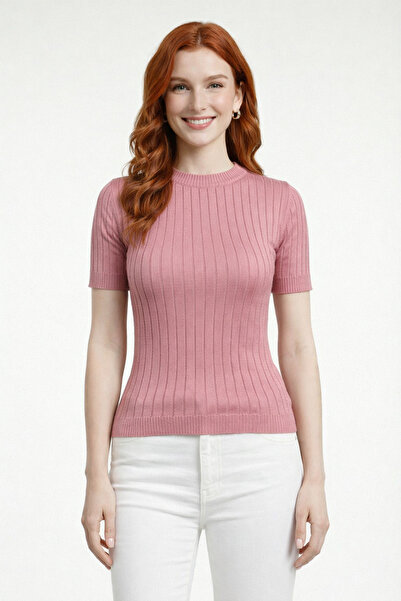 Neden Tekstil Crew Neck Ribbed Short Sleeve Knitwear Blouse