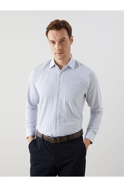 LC Waikiki Standard Fit Long Sleeve Checkered Embroidered Gabardine Men's Shi...