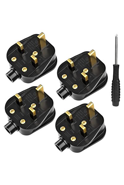 HITRENDS 4 قطع من المقابس السوداء البريطانية مع فيوز 13 أمبير، قابس كهربائي ث...