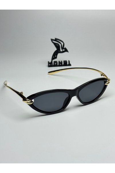 MONAL EYEWEAR Tokyo Cateye Model Gold Handle Black Frame Black Organic Glass Sunglasses Uv400 Protection