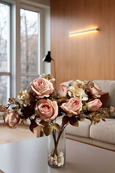 MAKİ DEKOR Yapay Kurutulmuş Lüks Gül Ortanca Demeti 2 Adet Dekoratif Saksı Çi...