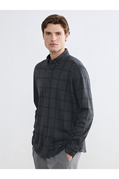 LC Waikiki Rmz Gi̇yi̇m Farkiyla Standard Fit Checkered Textured Men's Shirt