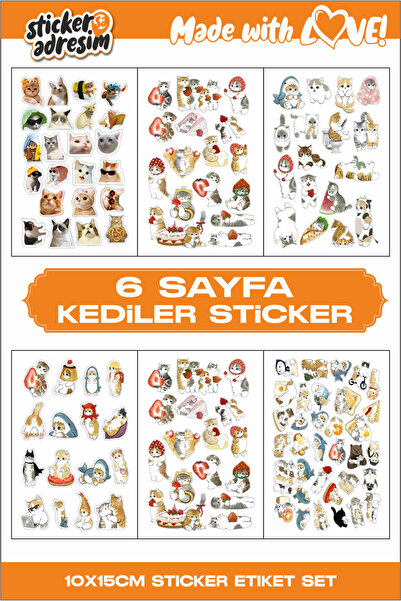 Sticker Adresim 6 Sayfa Sevimli Kediler Sticker Seti - Scrapbook sticker - bu...
