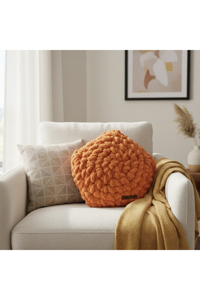 Ayona El Örgüsü Turuncu Puffy Yıldız Yastık - Ultra Yumuşak Hediyelik Dekorat...