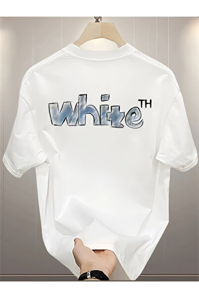 ibibik moda Unisex Oversize ΛΕΥΚΟ Βαμβακερό T-shirt με στάμπα και κοντό μανίκ...