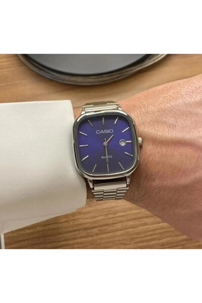 Zarif CS Men's LTP Silver Wristwatch with Dark Blue Dial