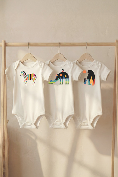 LilJoy Organic 100% Cotton Cute Animal Friends Printed Short Sleeve Baby Body...