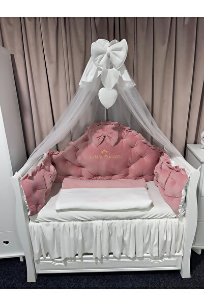 PeppiBambini Lenjerie de patut personalizata 11 piese ROYAL Catifea Pink -