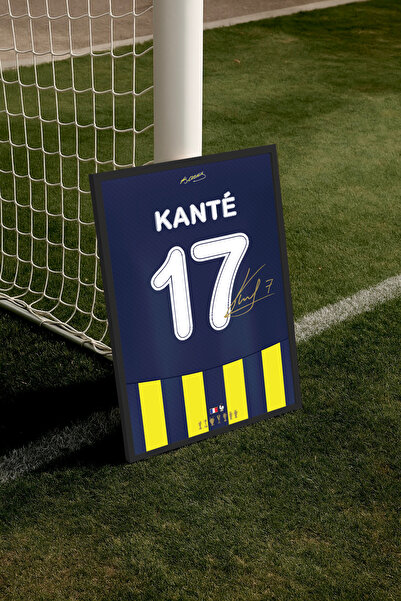Base Concept N'Golo Kante 17 İmzalı Çubuklu Forma Posteri (Çerçeveli)